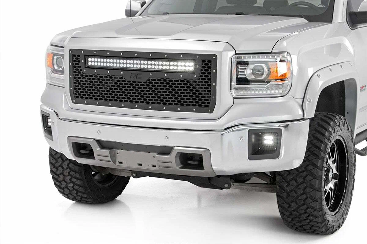Fits GMC Sierra 1500 2&4WD (2014-2015) Mesh Grille 30_ Dual Row LED Black 70190